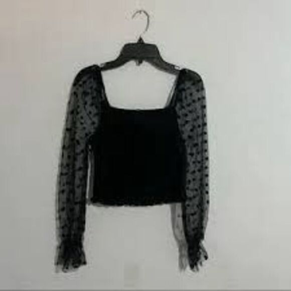 SHEIN Polka Dot Lace Contrast Mesh Crop Top Sz 4X Black - Picture 2 of 8